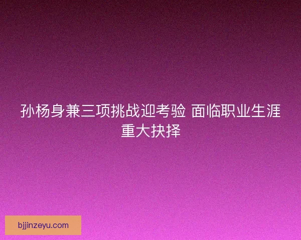 孙杨身兼三项挑战迎考验 面临职业生涯重大抉择 孙杨身兼三项挑战迎考验 面临职业生涯重大抉择